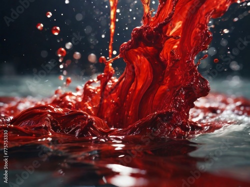 Blood red cloud of ink in the sea. Stunning abstract background. Drops of red ink in water.