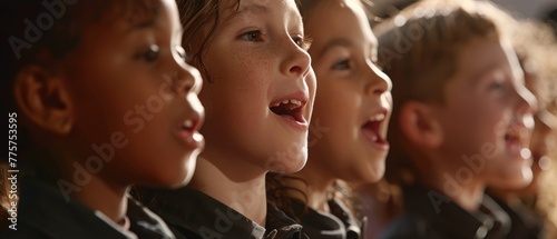 Choir of school children singing together