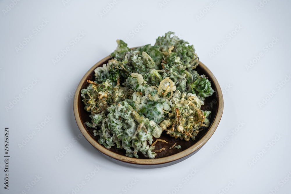 Mugwort pancakes, spring vegetables, spring food, white background, Mugwort pancakes, spring vegetables, spring food, white background,