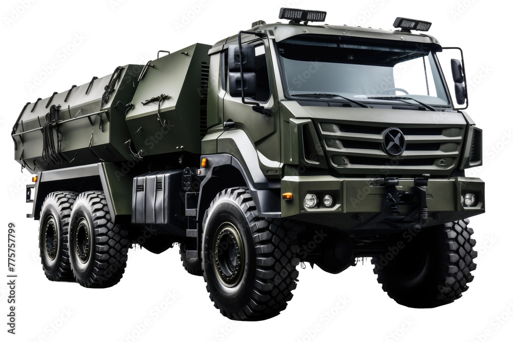 Dominating Monolith: A Large Military Truck. White or PNG Transparent Background.