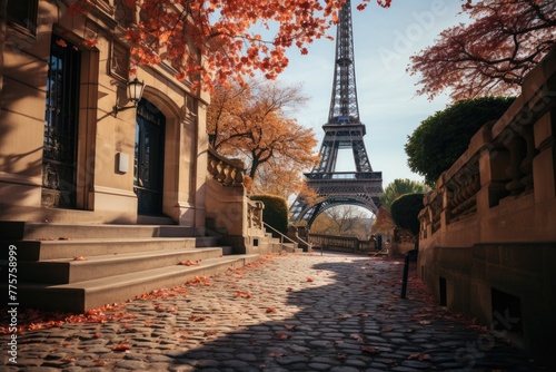 Beautiful Eiffel Tower Viewed in Paris City in Autumn Time photo