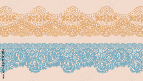 Set Of Vectors Lace Trim . Jacquard Mesh Lace Fabric.	
