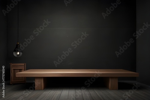 dark background wall with empty table, for montage of product Generative AI