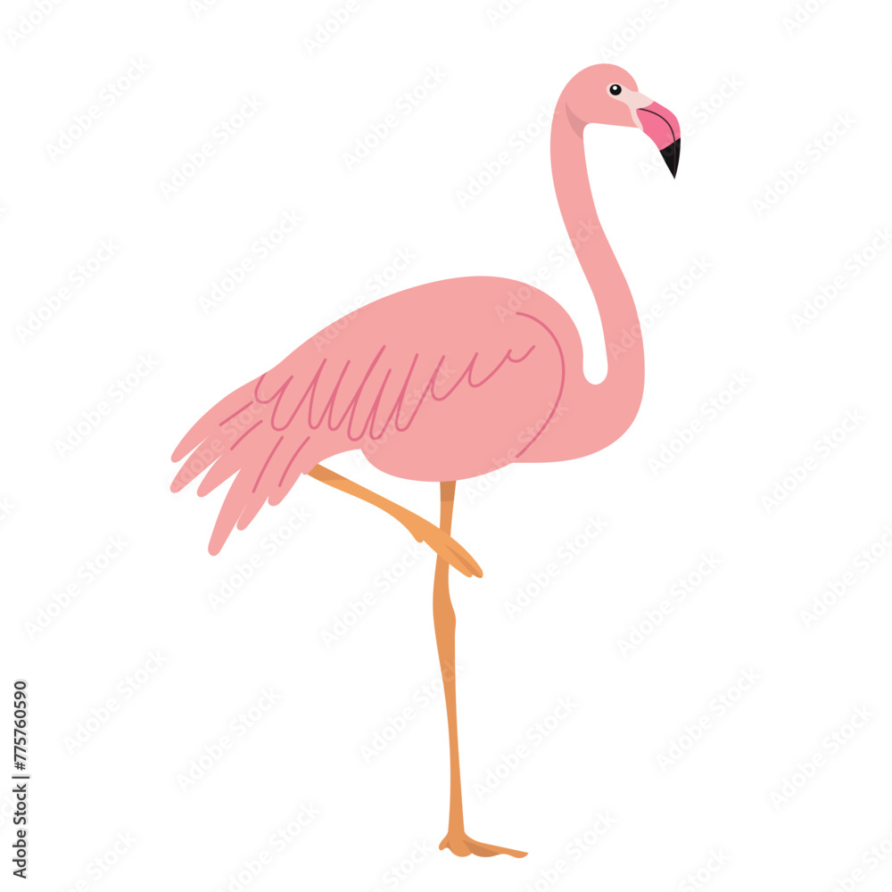 Naklejka premium pink flamingo in flat style, isolated on white background vector