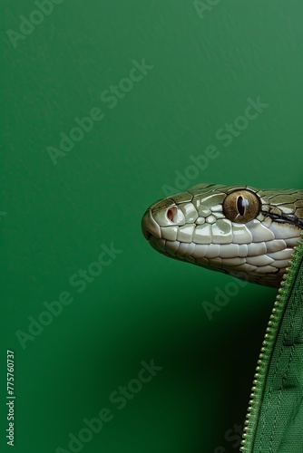 snake in a tracksuit on a green background. place for text. generative ai