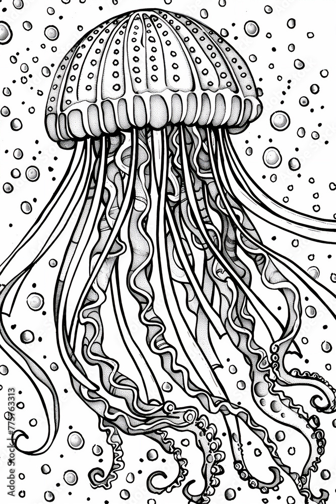 Coloring Pages of jelly fish in close up and detailed Coloring Pages of jelly fish in close up and detailed
