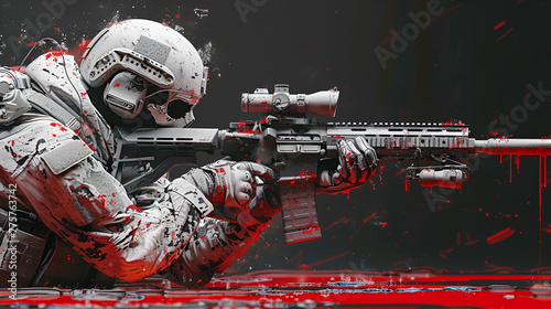USA, America, Navy Seal Skull face shooting a M27 Infantry Automatic Rifle colorful style background, Soldier Day, National Day, Generative Ai photo