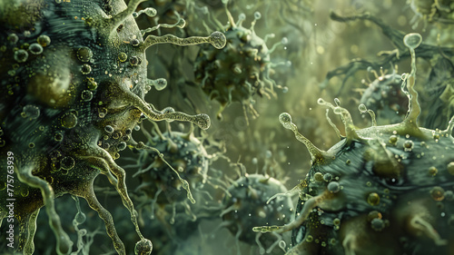 Vibrant Render of Microscopic Danger Viruses and angry Bacteria in High Detail.