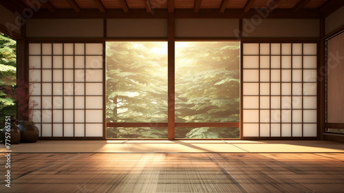 Empty Japanese style room with Japanese style natural background