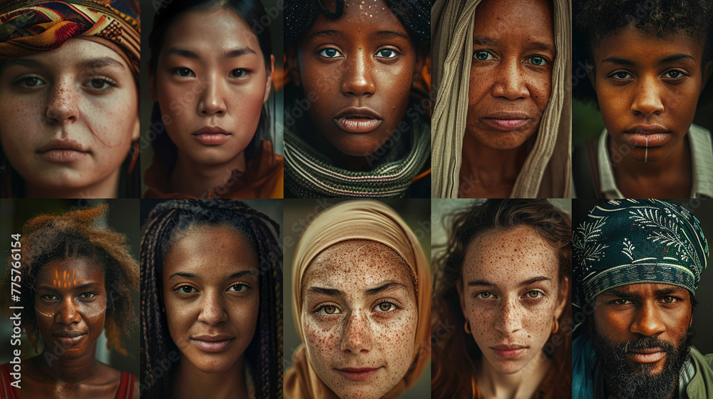 Captivating collage capturing the emotional spectrum of multicultural individuals, from youth to seniors
