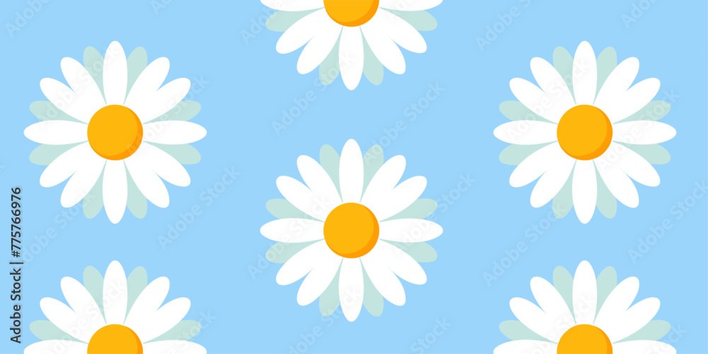 Fototapeta premium Illustration with a floral seamless pattern. The texture of a spring natural background with chamomile flowers.