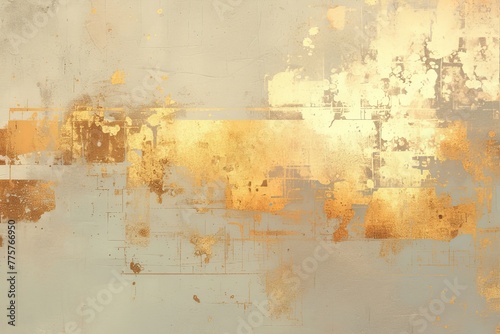 Abstract modern painting with gold and silver texture
