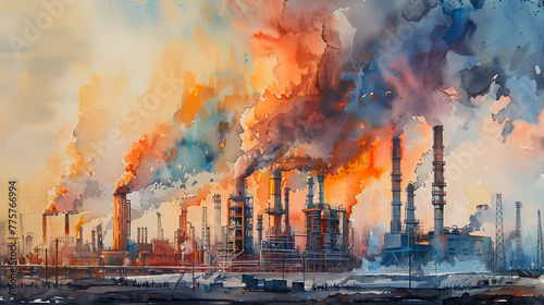 factory smoke issues  Envision a future where the global distribution  vector illustration  Generative Ai