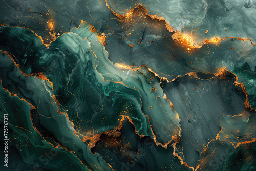 Green and gold marble design. Created with Ai