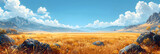 Illustration of a vast expanse of golden wheat,
travel kazakh steppe rolling