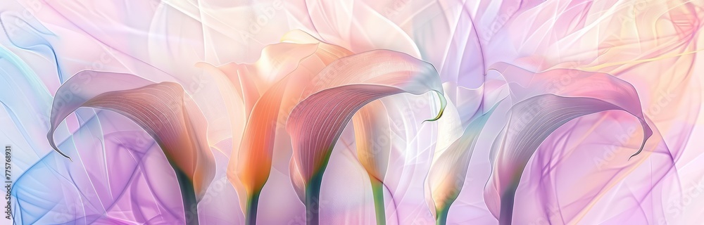 x -ray beautiful calla lilies pattern, wallpaper background, soft color spring palette