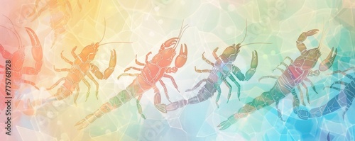 soft colors rainbow palette of scorpions animals pattern ,with x-ray effect on a pastel background.  © aledesun