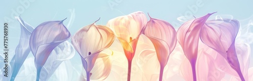 x -ray beautiful calla lilies pattern, wallpaper background, soft color spring palette