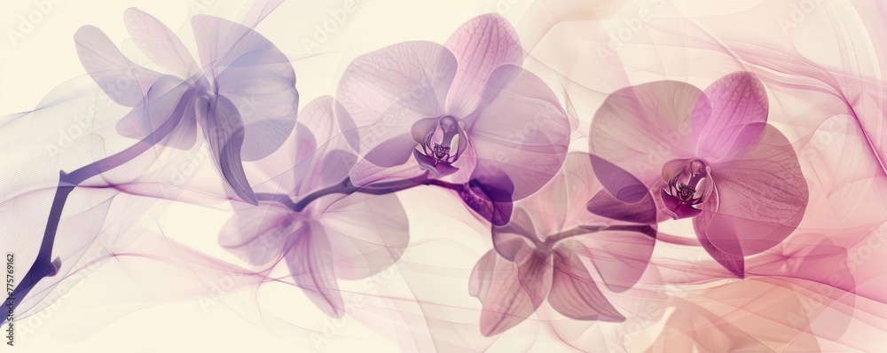 lilac orchids pattern silhouette, wallpaper banner soft colors background