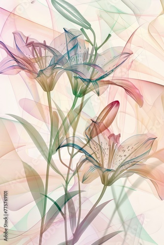 illustration x  ray style of giaconto lilies flowers on pastel background  for fashion  textile  print or wallpaper  greeting cards or posters