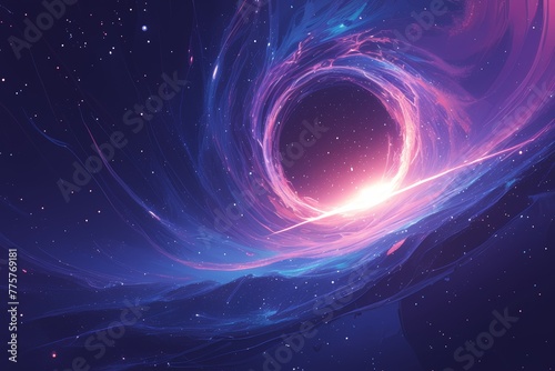 Abstract background with swirling cosmic energy and glowing lights, forming an ethereal portal or wormhole in the center of the frame. 
