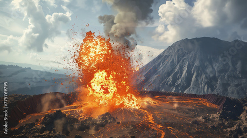 Lava going down the Volcano right after an eruption. photo