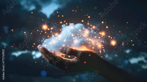 Ethereal Hand Cradling Glowing Cosmic Energy in Dreamy Celestial Atmosphere