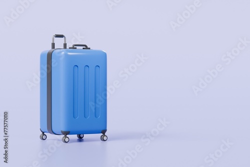 3d Travel Suitcase, luggage Suitcase Icon Isolated on purple background. travel concept. Minimal Blue Suitcase creative design. 3d render illustration.