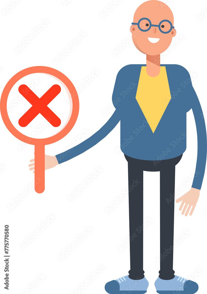 Bald Man Character Showing Wrong Mark
Bald Man Character Showing Wrong Mark