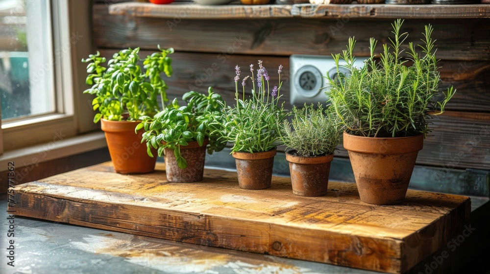 Potted Plants on Wooden Table