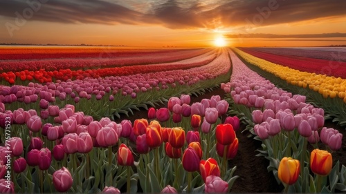 field of tulips in spring #775771523