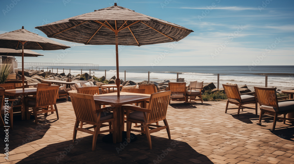 Coastal Calm: Sun Umbrellas & Cool Drinks - Serenity by the Seaside