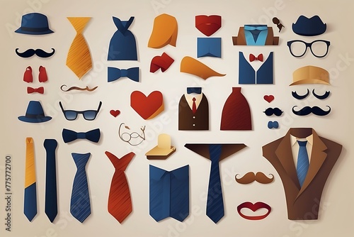 set of men's accessories in retro style. Tuxedo, tie, moustache, glasses, bow tie. © ASGraphicsB24