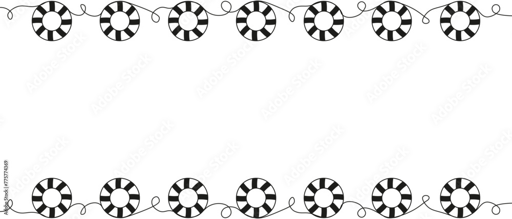 Lifebuoy Frame in trendy One Line Art style with Copy Space. Rubber Ring Border isolated white background. Inflatable circle. Vector illustration can used web Summer Design. Postcard banner template. Lifebuoy Frame in trendy One Line Art style with Copy Space. Rubber Ring Border isolated white background. Inflatable circle. Vector illustration can used web Summer Design. Postcard banner template.