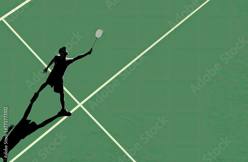A minimalist poster design for the Play Green campaign, featuring an elegant badminton