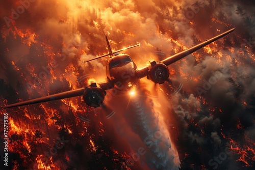 fire fighting plane putting out the fire photo