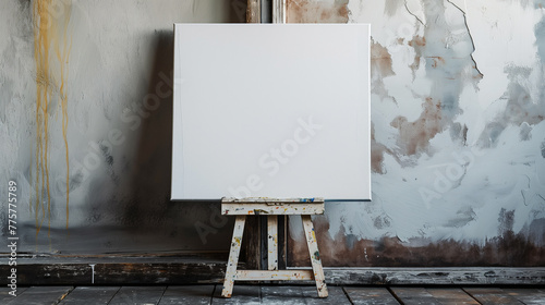 a pure white canvas of a painting standing on an easel in the artist's old studio