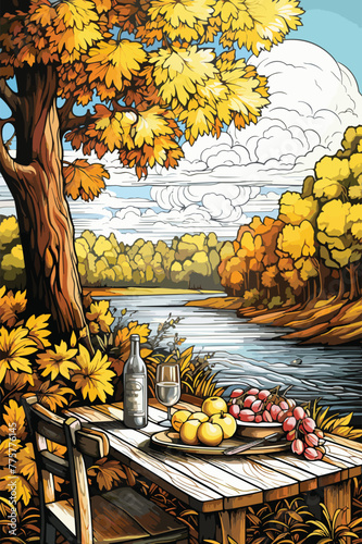 A picnic in a sunny park coloring page
