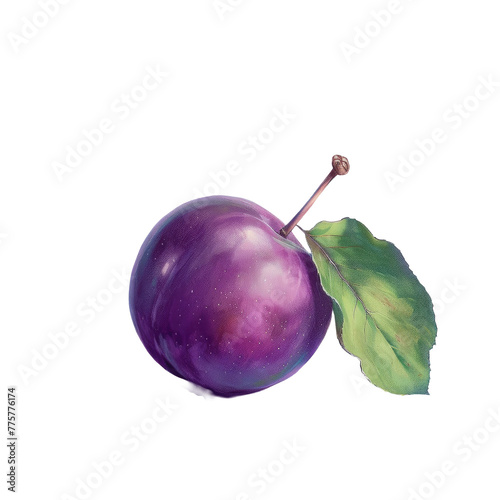Purple plum with leaf on Transparent Background
