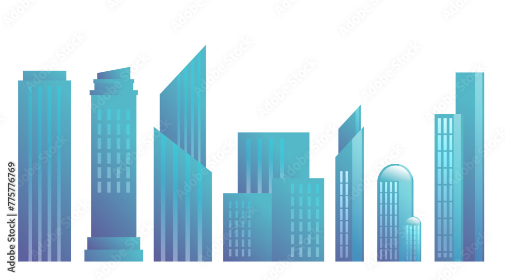 Blue Building Vector in Flat Design Elements ,Skyscraper, Condominium, Townwer Editable