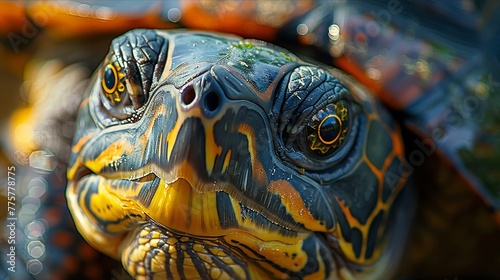 Detailed turtle portrait in natural aquatic environment © nur