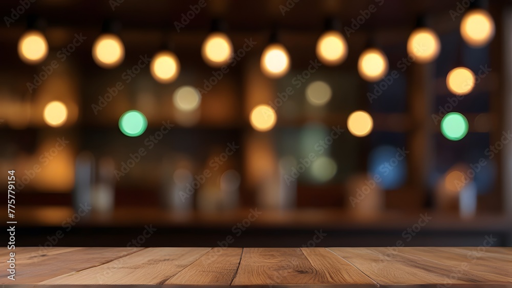 cafe lights on wooden background, ai generated