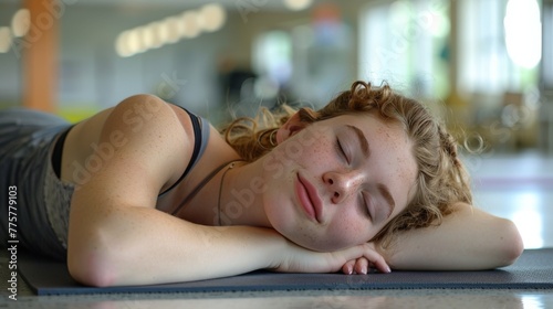 Woman Laying on Floor With Eyes Closed