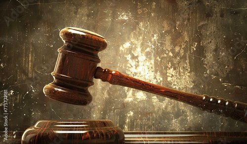 Judicial gavel with reflection. The concept of litigation and legality. photo