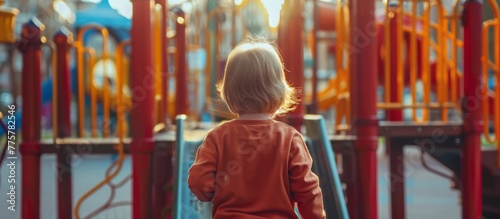 Child in Red Shirt at Playground photo