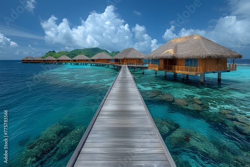 Pier Leading to Huts in the Ocean © D