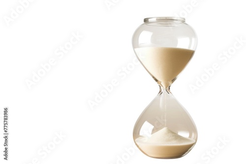 On Time. Hourglass Countdown to Deadline with Sands Running, Clock in Background