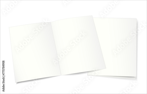 Mockup of four page booklet, postcard, notebook isolated on white background. Realistic shadows. Suitable for your design. Vector illustration.
