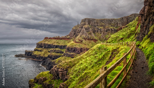 Giant's Causeway - Green Hillside near Large Water Body
