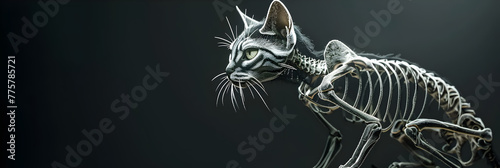 Realistic cat skeleton render isolated on black background. 